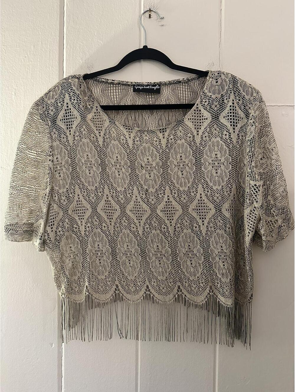 Giorgio Sant Angelo Vintage 60s/70s Metallic Lace Crop Top w/ Fringe Hem Size 18